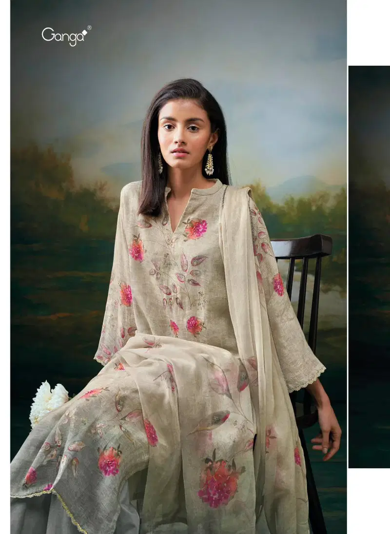 Harlett By Ganga Heavy Pure Linen Printed Dress Material Wholesalers In Delhi
